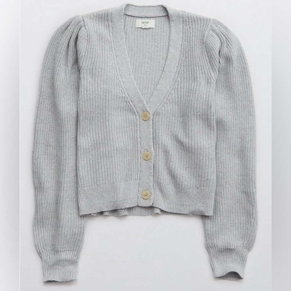 Aerie Button Cropped Cardigan in heather grey
